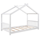 ZNTS Twin Size House Platform Bed with Headboard and Footboard,Roof Design,White WF284064AAK