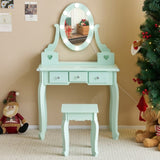 Kids Vanity Set with Mirror and Lights and Stool, 5 Storage Drawers, Pretend Play Princess Makeup 92849524