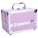 ZNTS SM-2176 Aluminum Makeup Train Case Jewelry Box Cosmetic Organizer with Mirror 9"x6"x6" Pink 34100159