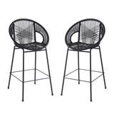 Ferrara Outdoor Patio Black Faux Wicker Barstool, Set of 2 N775P266222B