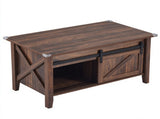 Lift Top Coffee Table with Sliding Barn Door, Farmhouse X Side Design, Hidden 37501778