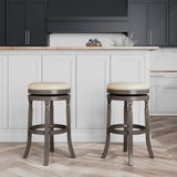 30" Bar Stool, Weathered Gray Finish, French Gray Leather Seat B04660739