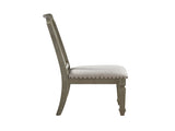 Set of 2 Side Chairs with Linen Padded Seat, Beige and Weathered Oak B016P314483