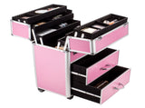 4 Tier Lockable Cosmetic Makeup Train Case with Extendable Trays Pink 80010757