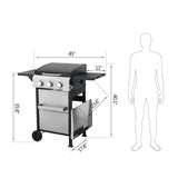 ZNTS 3-Burner Propane Gas BBQ Grill, SS Plancha, 36900BTU Output With Wire Enamel Cooking Grids For W2938P208388