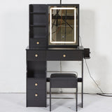 Small Size Left Drawer Desktop Vanity Table Cushioned Stool, 2 AC2 USB Power Station, Hair dryer W936P226037