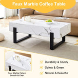 47.2"x23.6" Black and White Minimalist MDF Marble-Patterned Coffee Table.White marble pattern W1151P205767