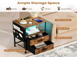 Nightstand with LED Lights & Charging Station, 2 Folding Fabric Drawers 64867151