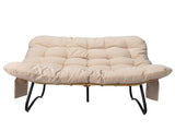 1339487cm 2-Seater Curved Wicker Loveseat with Magazine Pockets & Beige Cushion 66499349