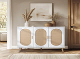 3-door standing cabinet with tall oval rattan top, made of particleboard and plastic rattan, 87304240