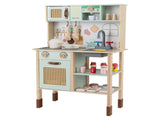 Green wooden children's play kitchen, interactive light/sound stove, with microwave/oven/blackboard 57607355