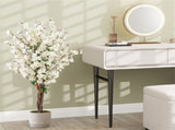 White Faux Plum Blossom Plant with Solid Wood Trunk 35065483
