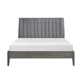 ZNTS Modern Style Queen Platform Bed 1pc Velvet Upholstered Headboard Gray Finish Solid Wood Legs Bedroom B011P210119