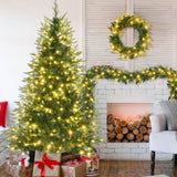 ZNTS 6FT Pre-Lit Aspen Fir Artificial Christmas Tree with Wreath & Garland,Grass Green Xmas Tree with 380 21108822