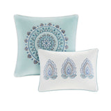 8 Piece Cotton Floral Printed Reversible Comforter Set Blue Queen B03597065