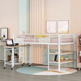 ZNTS Twin Size Metal Loft Bed with Desk and Shelves,White MF292498AAK