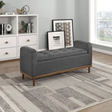 Mid-Century Modern Lift Top Storage Bench 1pc Tufted Dark Gray Upholstered Solid Wood Walnut Finish B011P192194