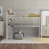 Twin Metal Loft Bed with Desk, Ladder and Guardrails, Loft Bed for Bedroom, White MF286452AAK