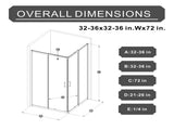 Goodyo 32"-36" W x 72" H Expandable Square Shower Enclosure, Sliding Corner Shower Door with SGCC D163170157