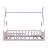Twin Size Wood House Bed with Fence, Pink 82766186
