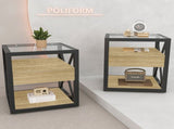 Set of 2 Modern End Table with Drawer - Nightstand for Bedroom & Living Room, Natural Wood MDF & W241P246921