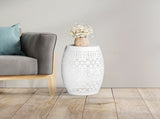 9.4" Steel Patio End Table, Round Hollow Drum Side Table, Accent Table for Indoor and Outdoor, White 56990579