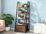 5-Tier Ladder Shelf with Fabric Drawer, Narrow Industrial Bookshelf with Anti-Tip Device & Back 01010803
