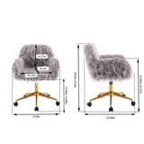 HengMing Modern Faux fur home office chair, fluffy chair for girls, makeup vanity Chair with Gold W21238272