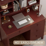 Vintage 40'' Home Executive Desk and Upholstered Chair Set with Bookshelf, Computer Desk with Four N733P272894P
