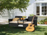 Outdoor Patio Loveseat Black Wicker 2-Seat Patio Conversation Set with Cushions & 89864706