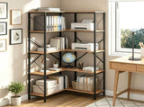 L-Shaped Corner Bookshelf, 5-Tier Industrial Open Storage Shelf with Metal Frame, X-Shaped 46623537