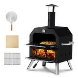 ZNTS Outdoor Pizza Oven Wood Fired 2-Layer Pizza Ovens Outside Pizza Maker with Stone, Removable Cooking 87975879