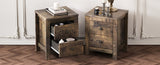 Farmhouse Wooden Nightstand Set of 2 with Retro Design, Wood Side Table with Storage Cabinet for N733P180456D