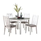 Modern White Solid wood 5pc Dining Set Table 4x Chairs Gray Fabric Cushions Seats Chairs Dining Room B011P230001