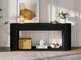 TREXM Oval Fluted Console Table with 2 Drawers and Bottom Shelf, Wood Entryway Table with Smooth N715P458125B