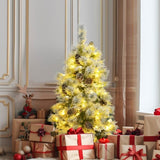 4FT Pre-Lit Spruce Snow Flocked Christmas Tree with Pine Cones, Artificial Xmas Tree with 170 Branch N704P198466A