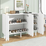 ON-TREND Cream Style Minimalist Shoe Cabinet with 5 Solid Wood Legs, Sideboard Buffet Cabinet with N721P180695K
