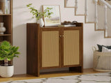 42.5" Tall Rattan Shoe Cabinet with Doors, 6-Tier Shoe Storage Cabinet with Adjustable Shelves, W808P415447