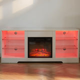 TV Stand Electric Fireplace TV Stand Glass Shelves, 3D Fireplace TV Stand LED Lights Wood 56937921