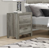 Transitional Aesthetic Bedroom Nightstand Faux Wood Veneer Weathered Gray Finish Nickel Hardware Bed B01146212
