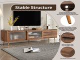Modern TV Stand for 75" TV, TV Console with 2 Glass Doors, Entertainment Center with 2 Drawers & N710P222776P