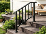 2-3 Step Outdoor Stair Handrail Kit, Black Retro Arch Carbon Steel Railing with Installation Kit 97862934