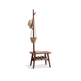 (Walnut Color) Natural Solid Wood Shoe Stool With Cloth Hanger, Mid-Century Modern Storage Bench W1283P298169