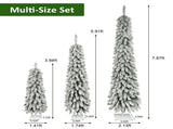 3Pack PreLit Snow Flocked Pencil Christmas Tree Set, 3.9/5.9/7.9 FT Slim Artificial Xmas Trees, N710P507112K