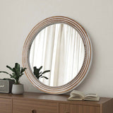 Rustic Round Wall Mirror, 23.62 Inches Wood Circle Mirror with Beads, Decorative Farmhouse Mirror W2295P246677