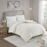 3 Piece Tufted Cotton Chenille Floral Comforter Set Off-White King/Cal King B035128916