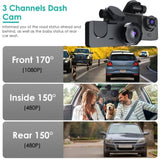 3 Channel Dash Cam Front Inside Rear Vehicle Driving Recorder Car DVR with 32G MMC Card G Sensor 24402917