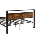 King Size Metal Platform Bed Frame with Wooden Headboard and Footboard with USB LINER, LED Lights W311134464