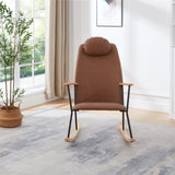 Adjustable Headrest Pillow Rocking Chair, Technical Leather Upholstered Glider Rocker with High W1669P220403