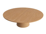 47 inch Round MDF Dining Table for 4, Modern Farmhouse Kitchen Table with Wood Strip Base, Oak 19836967
